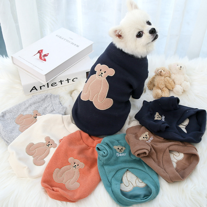 Basic Dog Hoodie, Soft and Warm Dog Sweater with Embroidered Little Bear, Dog Winter Coat, Cold Weather Clothes Sweatshirt for Small Medium Dogs Puppy