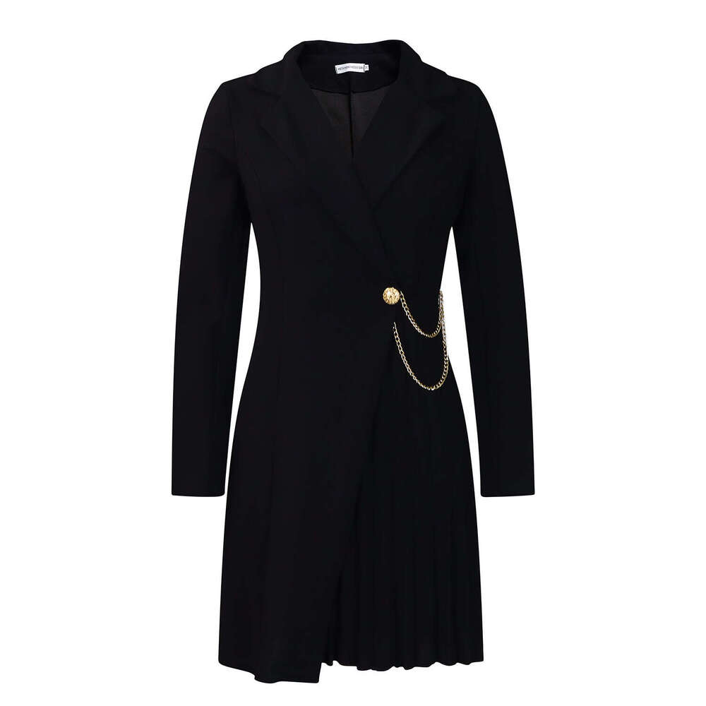 Women's Wear D3301 Autumn And Winter New Sexy Waist Cinching Pleated Suit Collar Dress