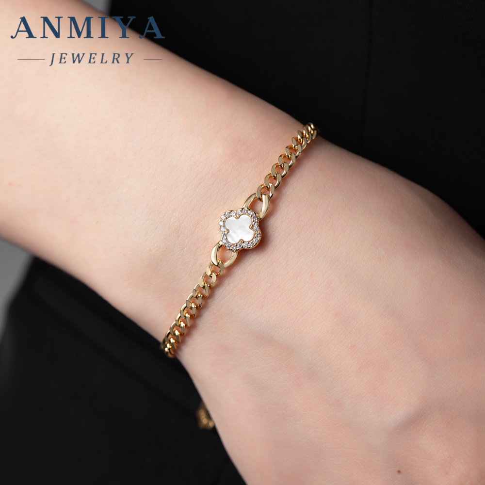 Customized 18k Gold Plated 925 Silver Four Leaf Clover Fashion Jewelry Bracelet Women Gift