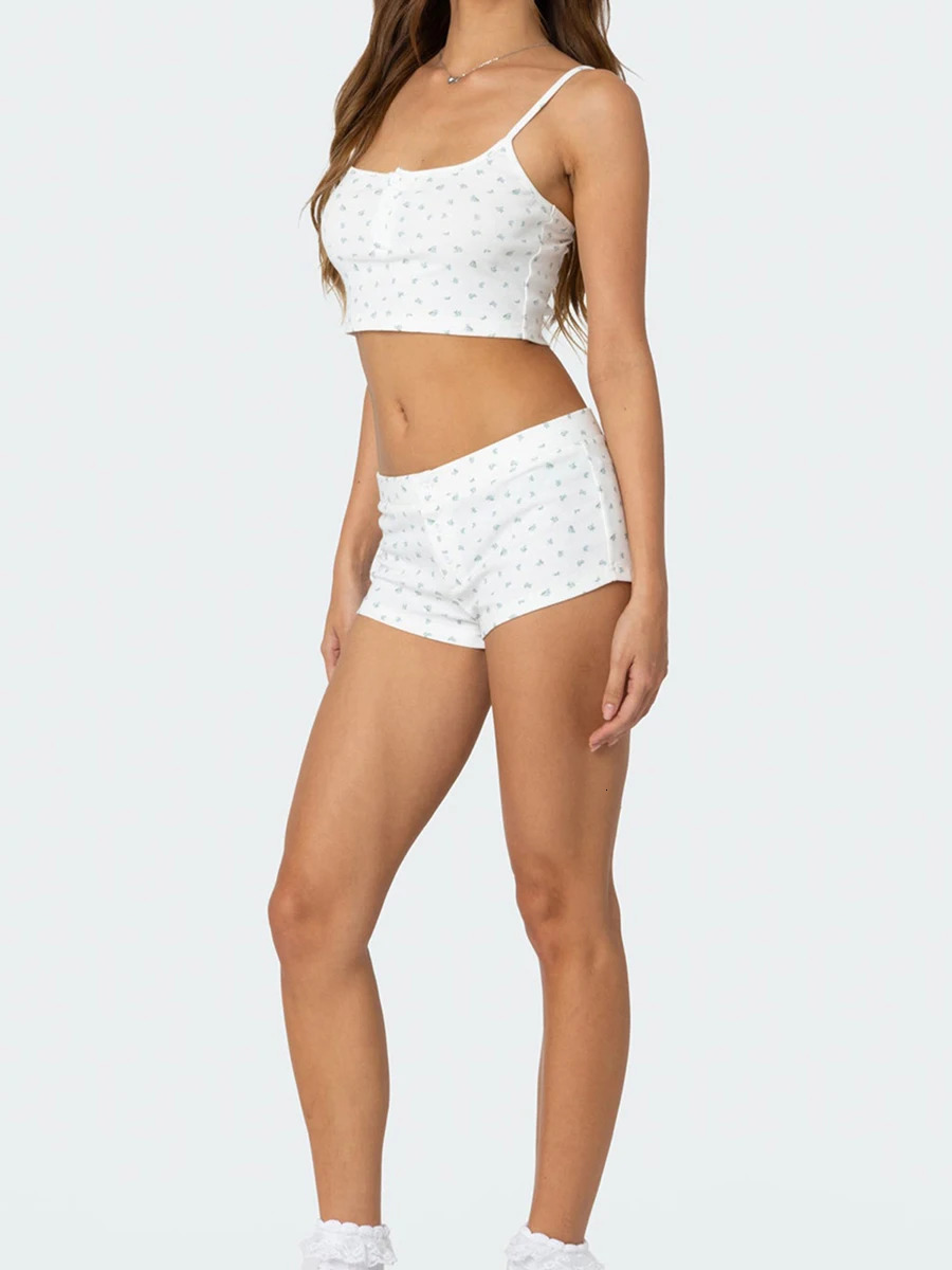 Women s Summer Outfits Floral Print Sleeveless Cami Top with Elastic Waist Shorts - 2 Piece Set for a Stylish Look 250516