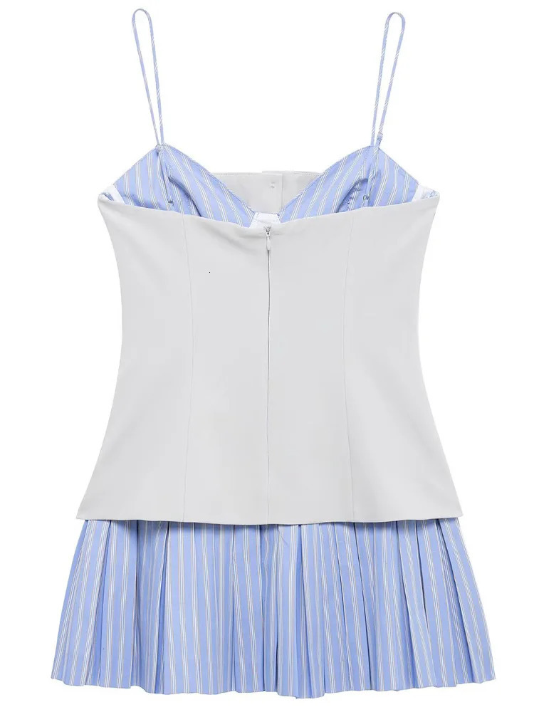 TRAF Womens Pleated Slip Dress Summer Woman Elegant Mini Sleeveless Backless Vestidos Poplin Button Up Korean Style 250520