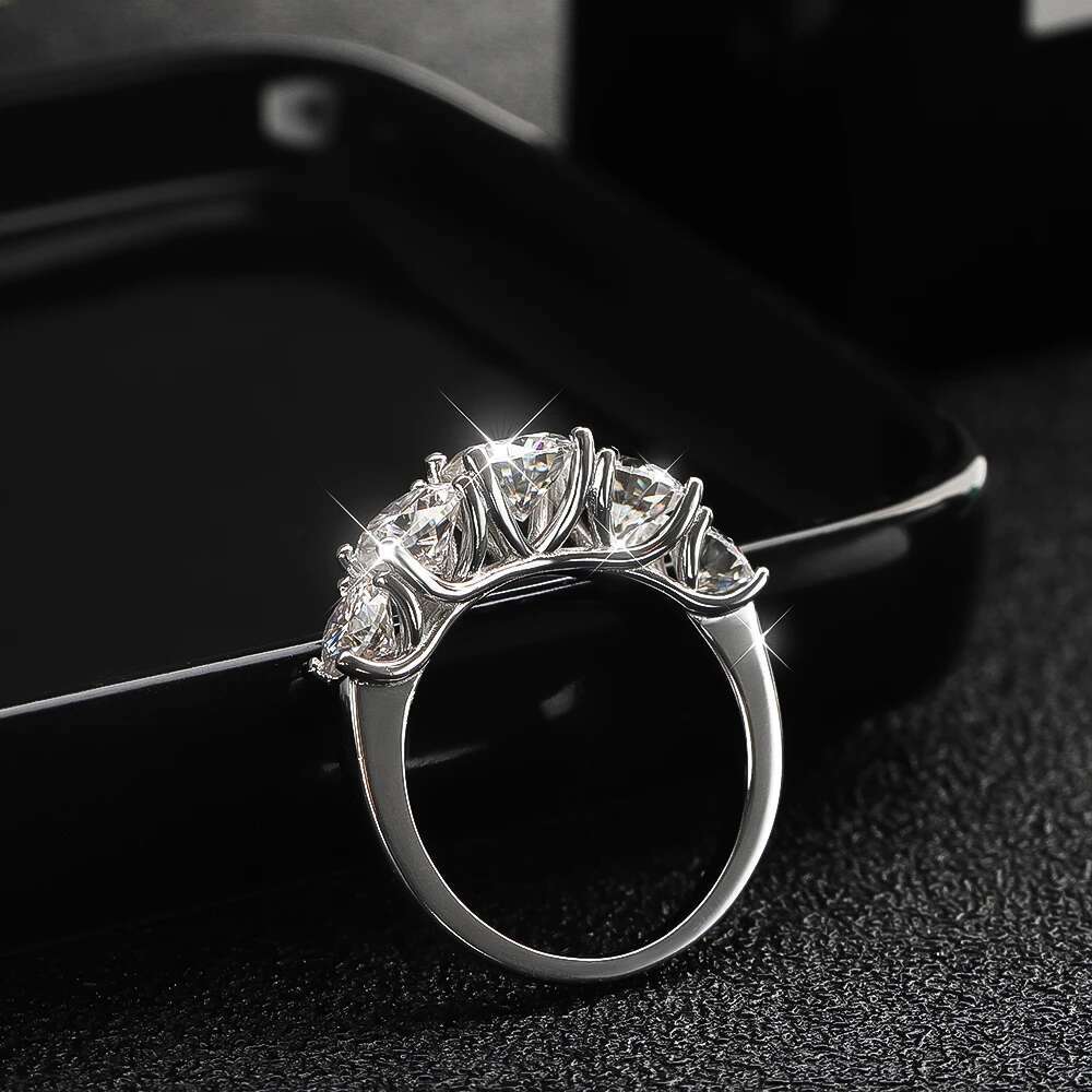 3.6CT All Moissanite Rings for Women 5 Stones Sparkling Diamond S925 Sterling Silver Wedding Band Jewelry with GRA Certificate