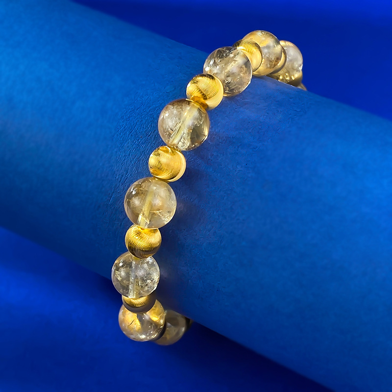 S925 Sterling Silver Luxury Gold-Plated Beaded Bracelet with Transparent Gemstones, Elegant and Stylish for Women