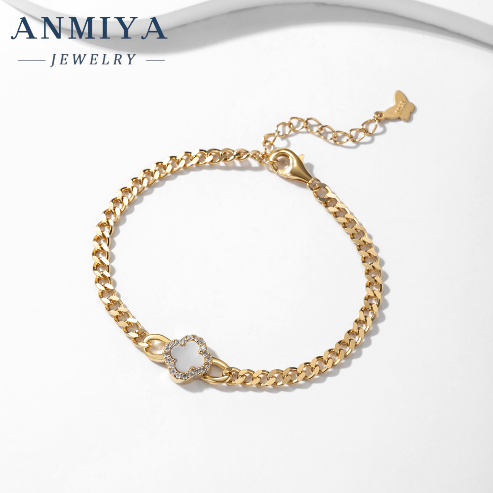 Customized 18k Gold Plated 925 Silver Four Leaf Clover Fashion Jewelry Bracelet Women Gift