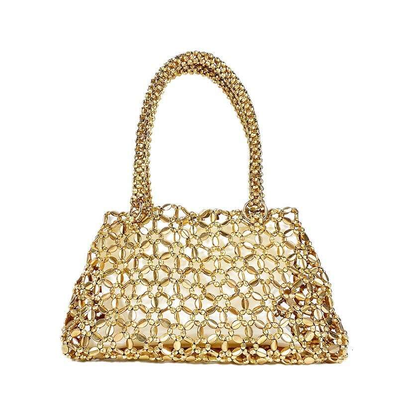 Korean Version Personalized Woven Hollow High Aesthetic Ceiling Versatile Handbag With Shiny Handmade Pearl Tote Underarm Bag