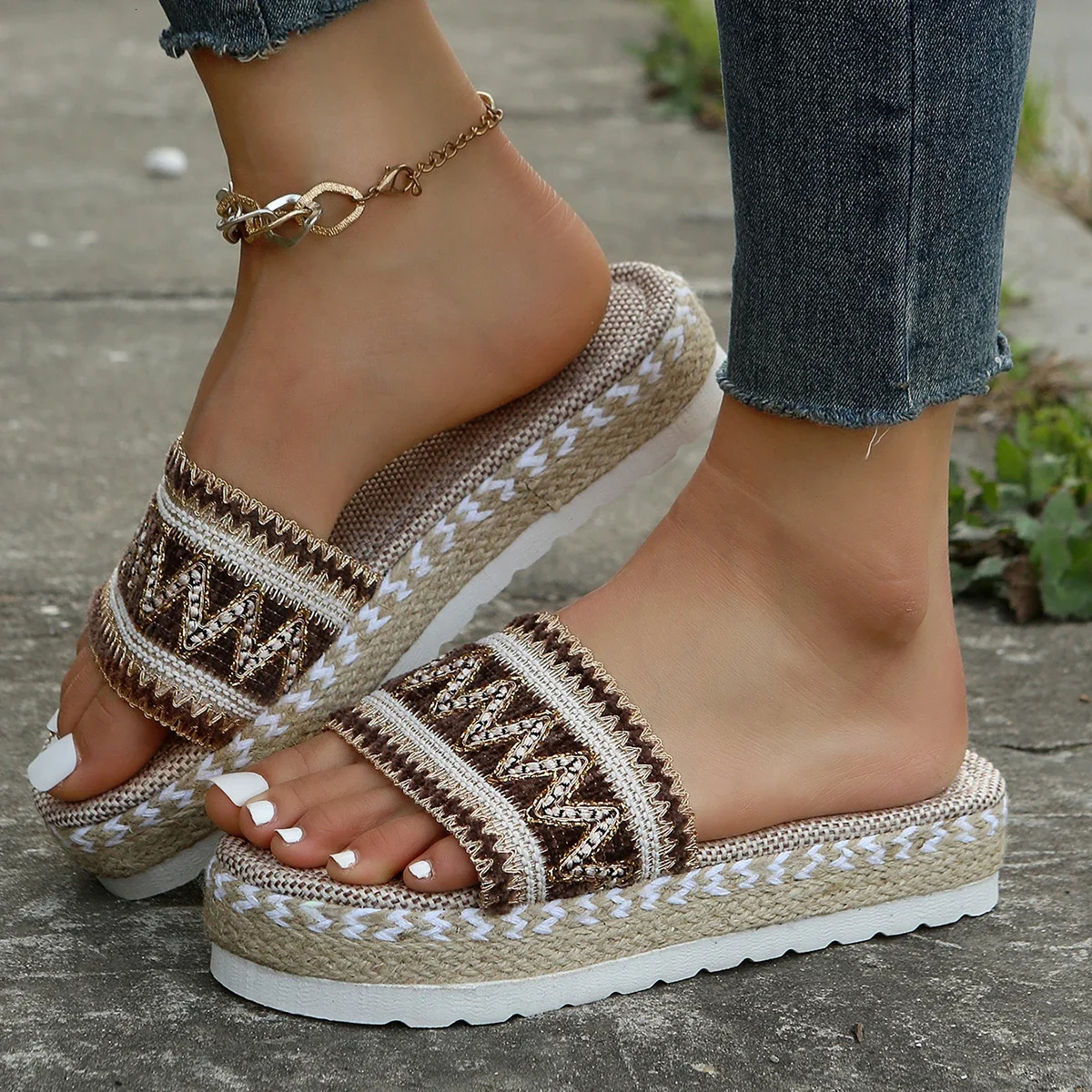 Weave Womens Slippers Platform Summer Shoes for Women Beach Casual Heeled Sandals Bohemian Handmade Ladies Espadrilles 250519