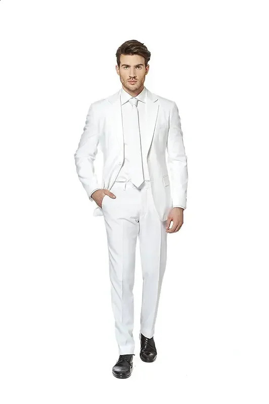 2-Piece White Slim Fit Mens Suit Notch Lapel Two Buttons Business Wedding Prom Groom Tuxedos Jacket Pants Set 250519