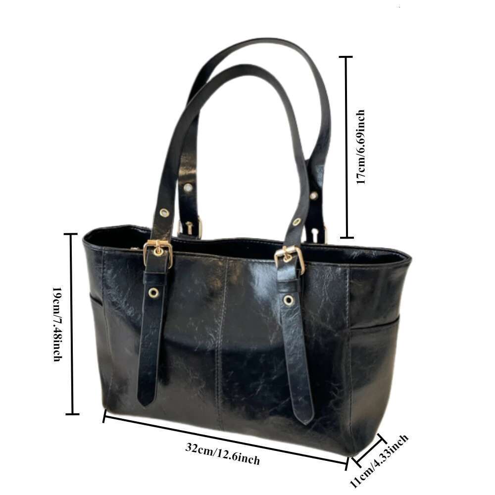 2025 New Korean Retro PU Leather Chain Shoulder Bags Women Fashion Black Large Capacity Tote Bag Female High-Quality Handbags