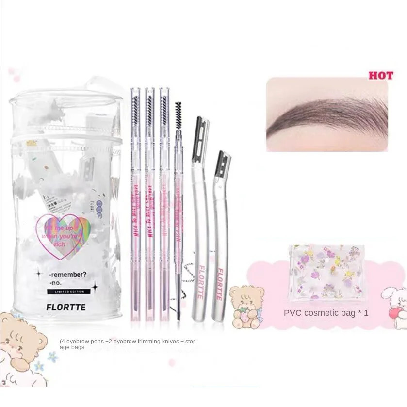 FLORTTE Eyebrow Pencil Trimmer Set Extremely Fine Waterproof Long Lasting Eye Brow Pen Including storage bag 250515