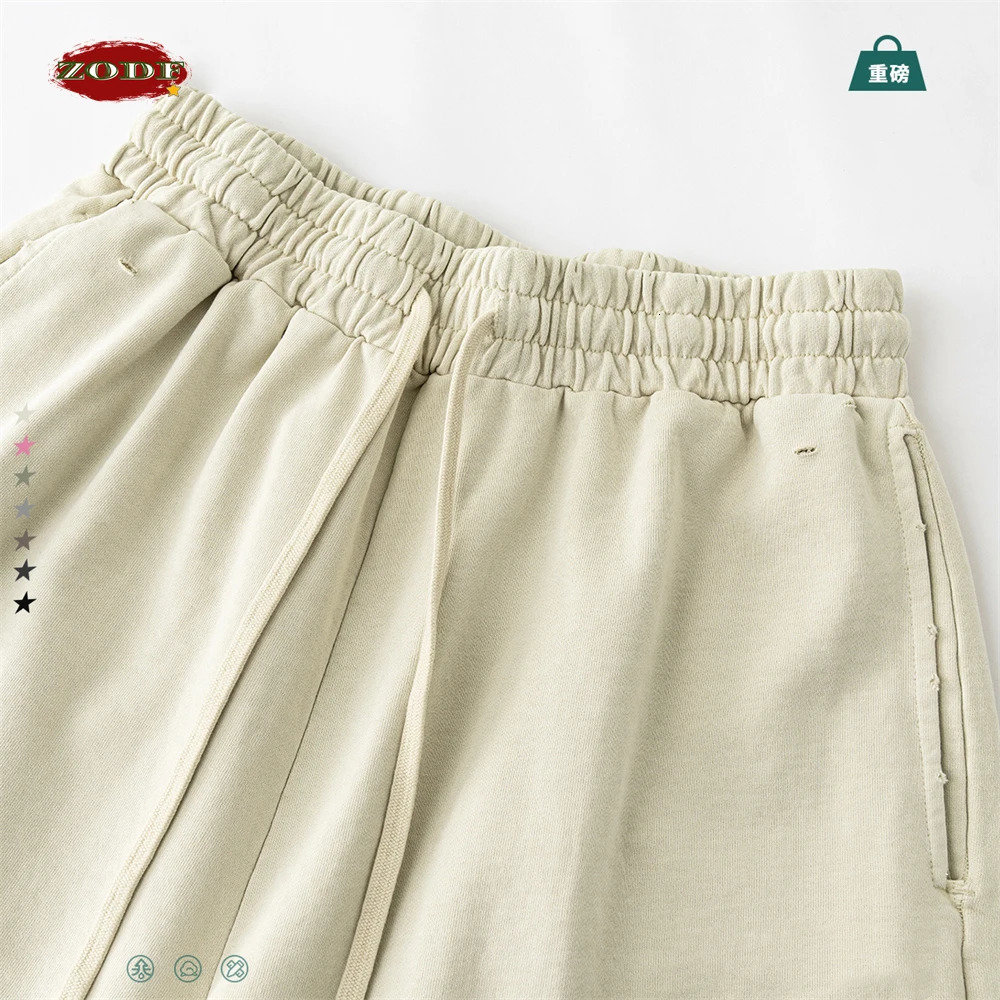 ZODF Men Summer Washed 330gsm Cotton Shorts Unisex Retro High Street Distressed Drawstring Bottoms HY0976 250520