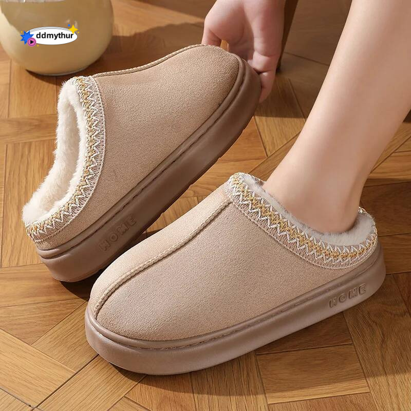 New Fluffy Slippers Women House Flats Fashion Plush Winter Designer Shoes Ladies Home Elegant Casual Footwear Large Size 31 ddmythur