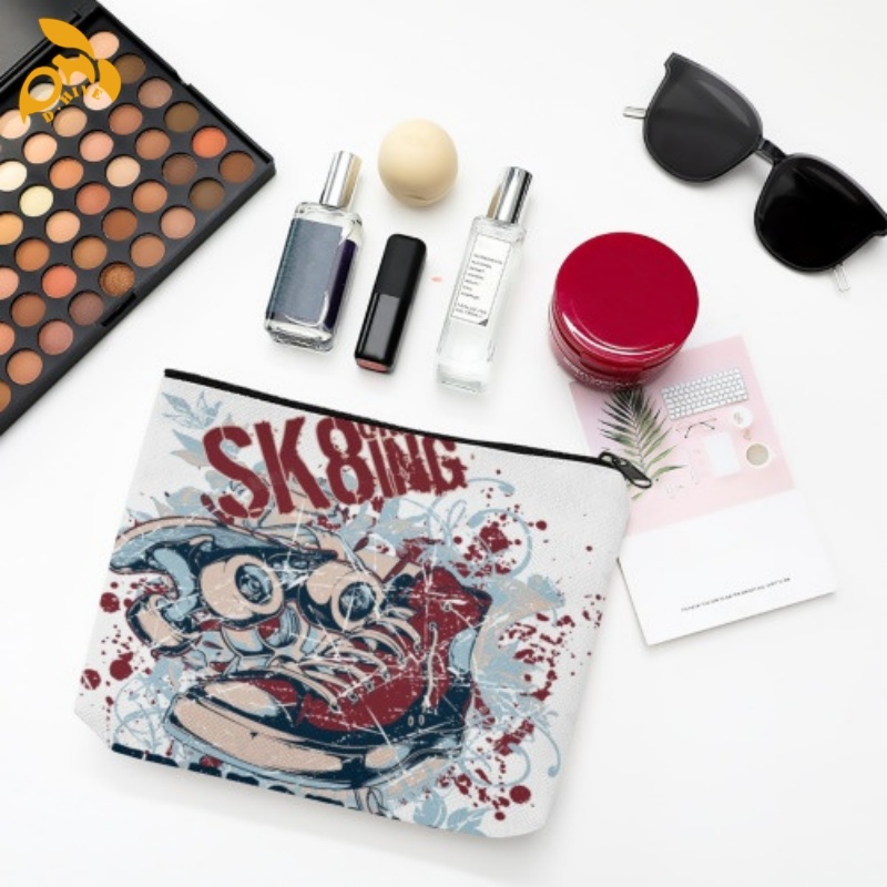 Free delivery of top-designer custom-made lightweight, high-quality linen cosmetic bags in beige, white and black for students.