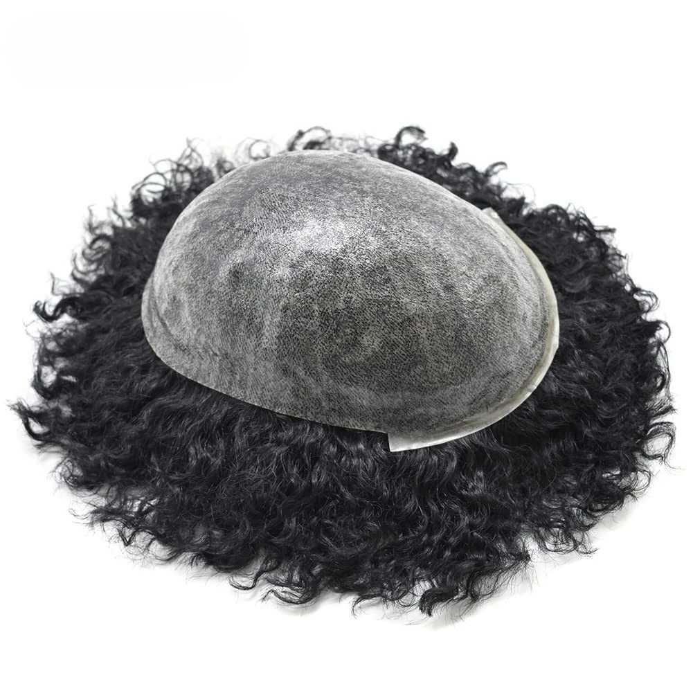 Queen Curly Hair Skin Men Toupee Durable Injection Pu Hair System For Black Men Human Hair Wigs Male Hair Prosthesis Wigs For Man z250520