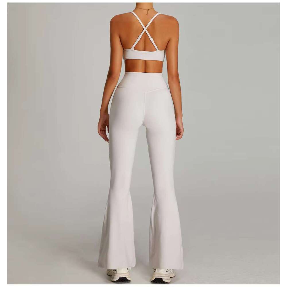 DHEssentials Cross High Waist Yoga Bottom Nude Tight Fit, Hip Lifting Fiess Pants, Women's Casual Sports Wide Leg Micro Bell Bo