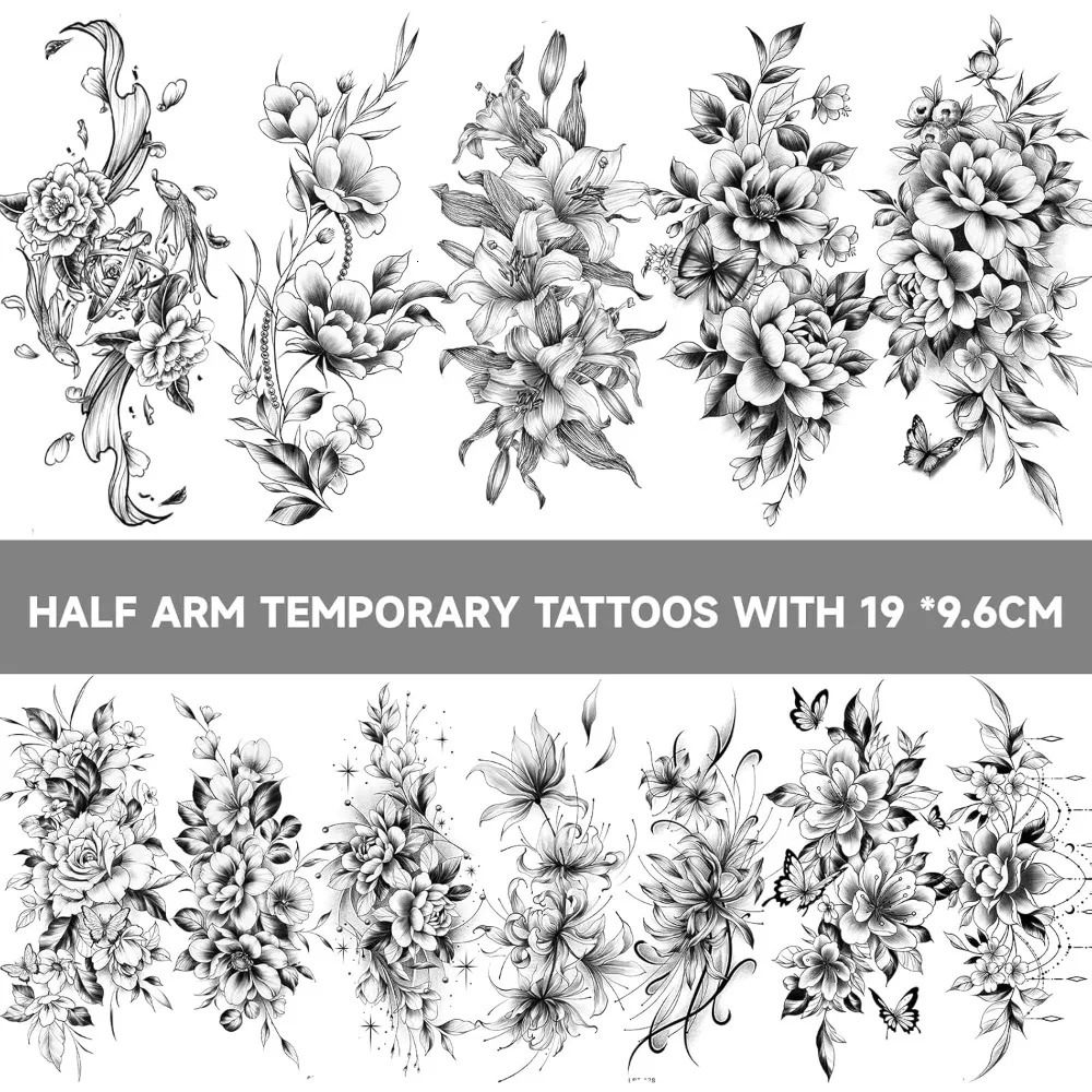 Half arm flower fake tattoo sleeves temporary realistic tattoo stickers for adult girls shoulders arms legs backs 250515