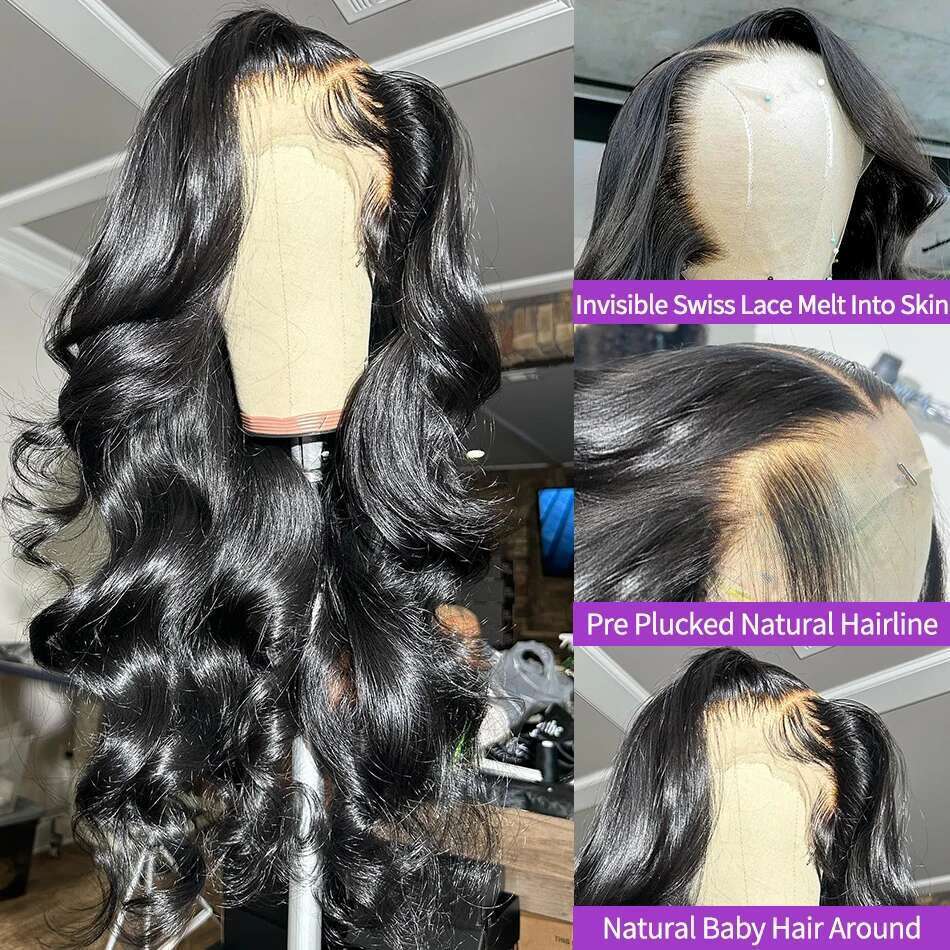13x6 HD Transparent Body Wave Frontal Human Hair 30 40 Inch 13x7 Lace Front Wig 250 Density 6x6 Glueless Closure Wigs