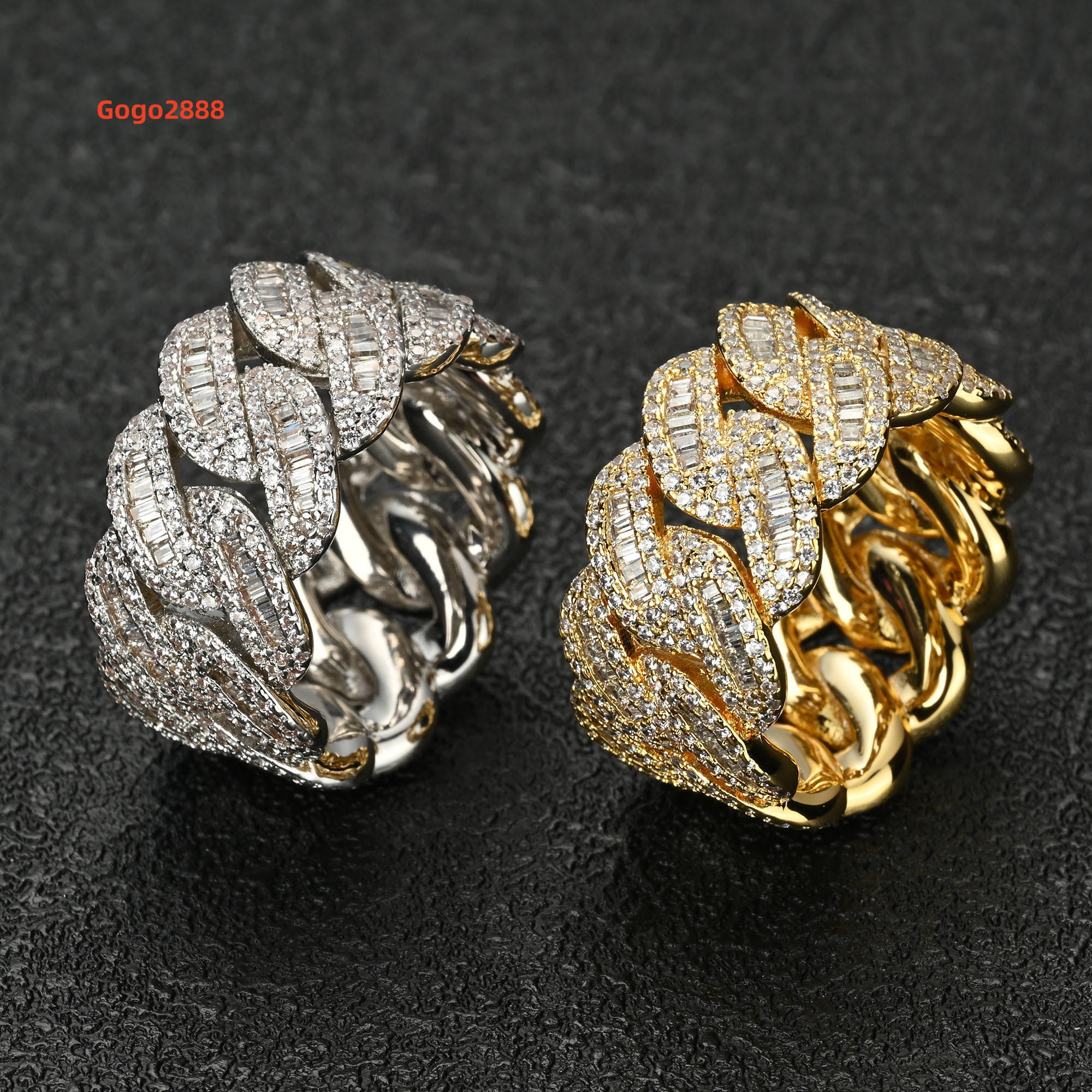RTS Hiphop 925 Sterling Silver Gold Plated VVS Moissanite Cuban Ring Fine Jewelry Diamond Rings for Men and Women