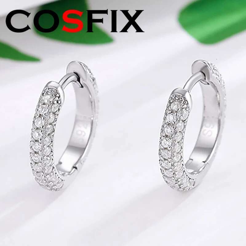 COSFIX D Color 1.0mm Full Moissanite Stud Earring S925 Silver Plate Pt950 Band Simple Versatile Fine Jewelry for Wholesale