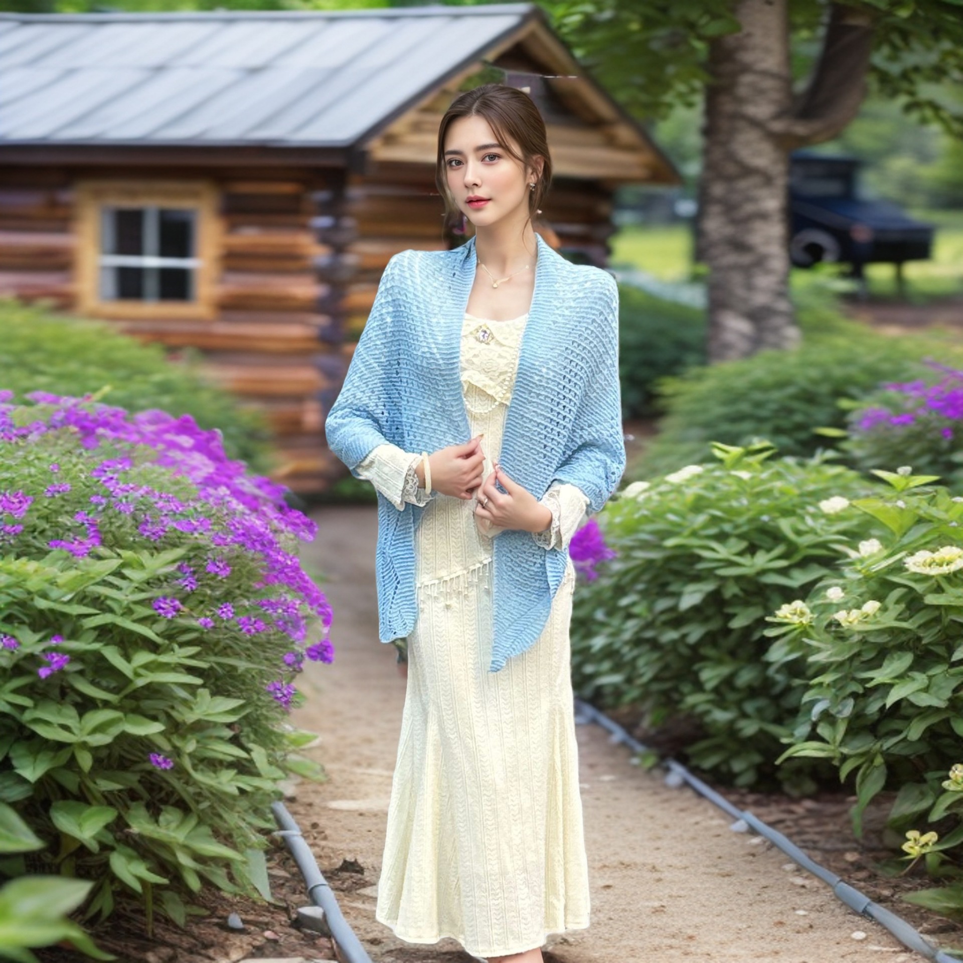 K777 New hollow triangle scarf sunscreen versatile temperament slim shawl small waistcoat cardigan women's outer wear thin small shawl