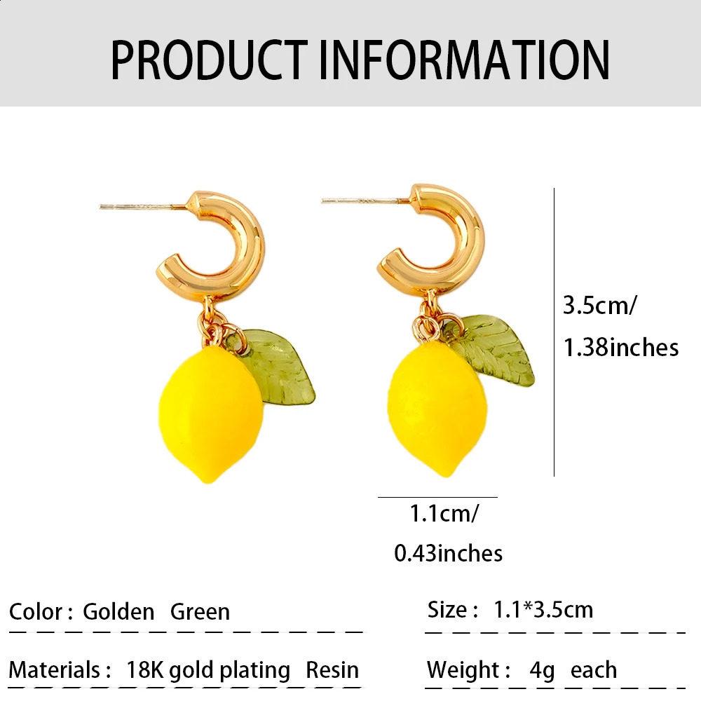 Summer Vacation Cute Yellow Lemon CC Earrings for Girls Bohemia Style Colorful Jewelry Accessory Perfect for Holiday Gift 250519