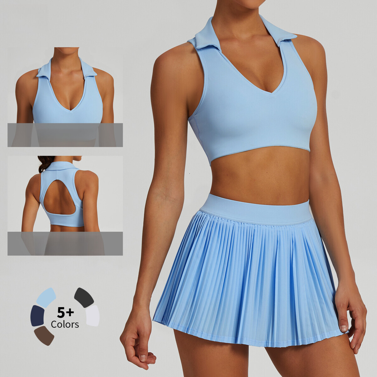 Tight POLO collar vest women's beautiful back running tennis fitness suit top sports shirt