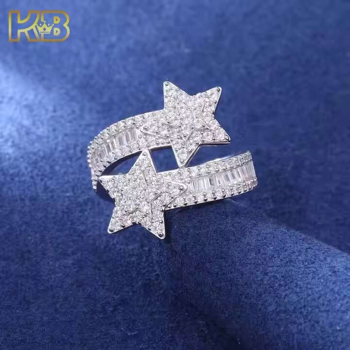 Moissanite Star Ring for Men 925 Sterling Silver VVS Diamond Cut Hip Hop Jewelry Pass Diamond Tester Engagement Bling Gift