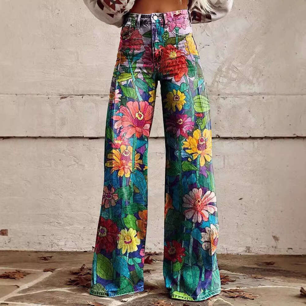2025 plus size women's casual pants thin imitation jeans wide legs
