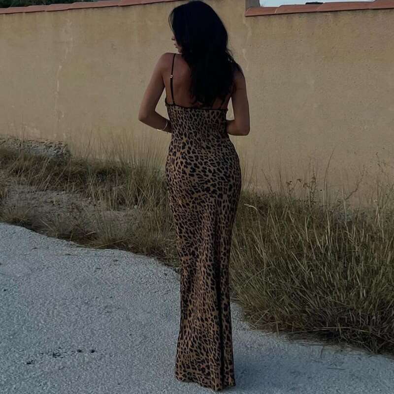 Halter Dress American Summer Women S Style Sexy Bag Hip Skirt Fashion Strap Back Leopard Pattern Dress Maxi Dress