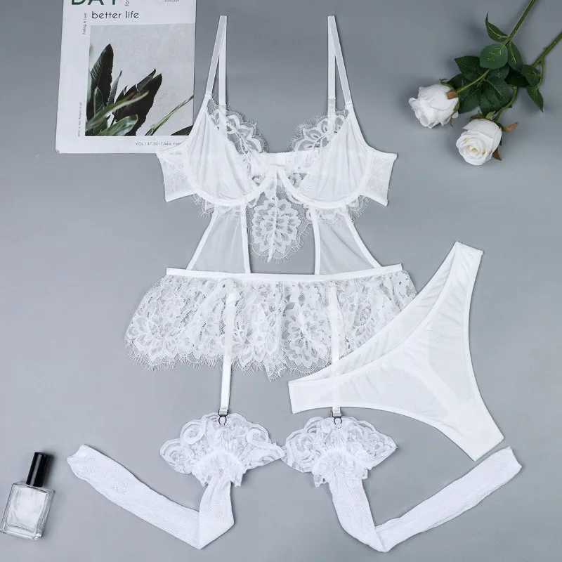 Sexy Lingerie Suit for Women Lace Hollow Out Patchwork Underwear Set Sexy See-through 3-piece Set Sling Underwear Set R250520