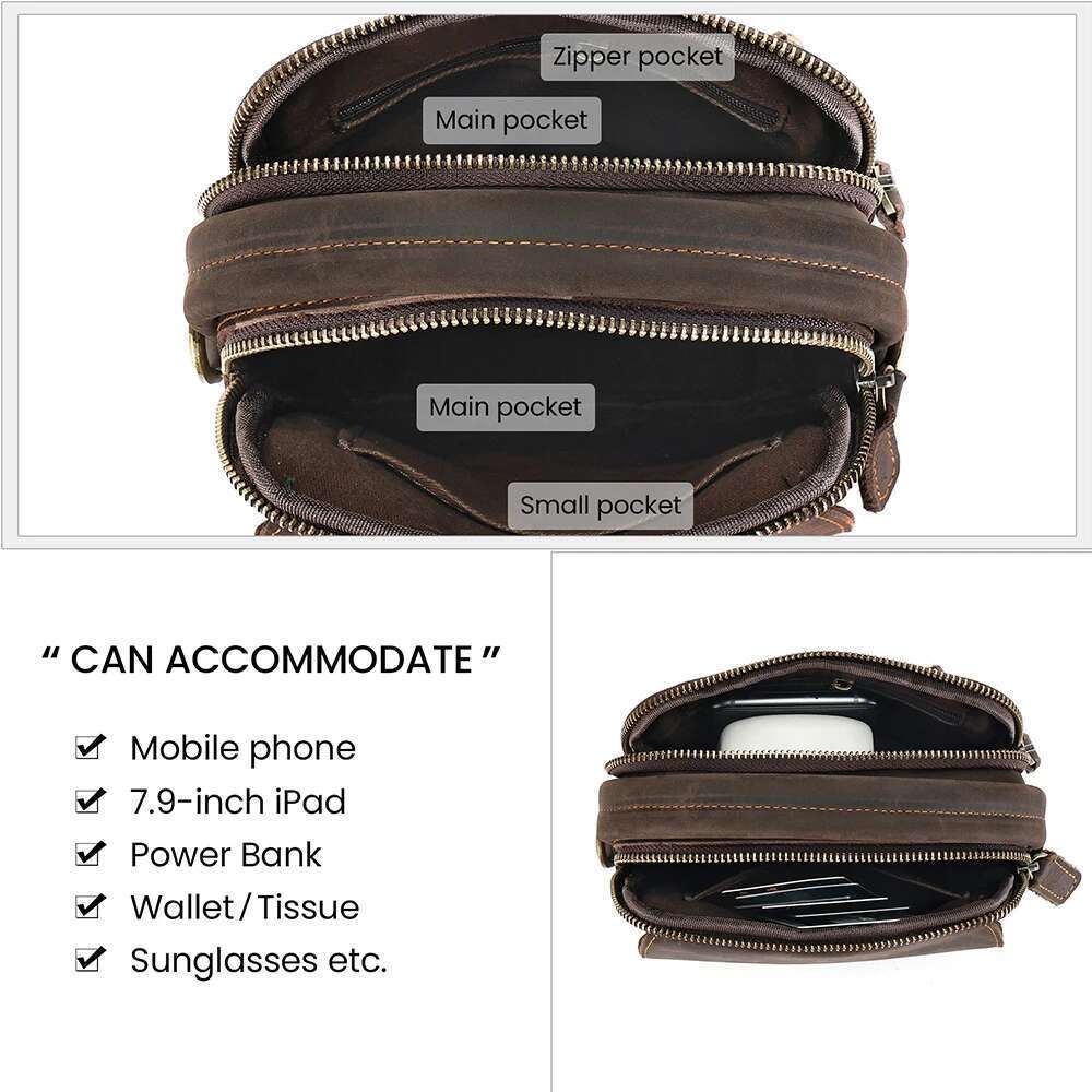 JOYIR Crazy Horse Leather Small Messenger Bag Men Vintage Shoulder Crossbody Bags For 7.9"Ipad Work Business Travel Handbag