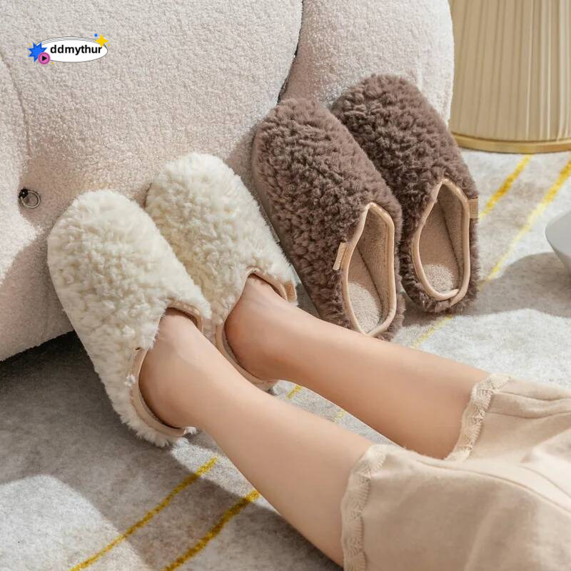 Crestar Warm Fluffy Women Winter New Indoor Soft Sole Fuzzy Bedroom Flat Slides Non-slip Fleece Lind Fur House Slippers ddmythur