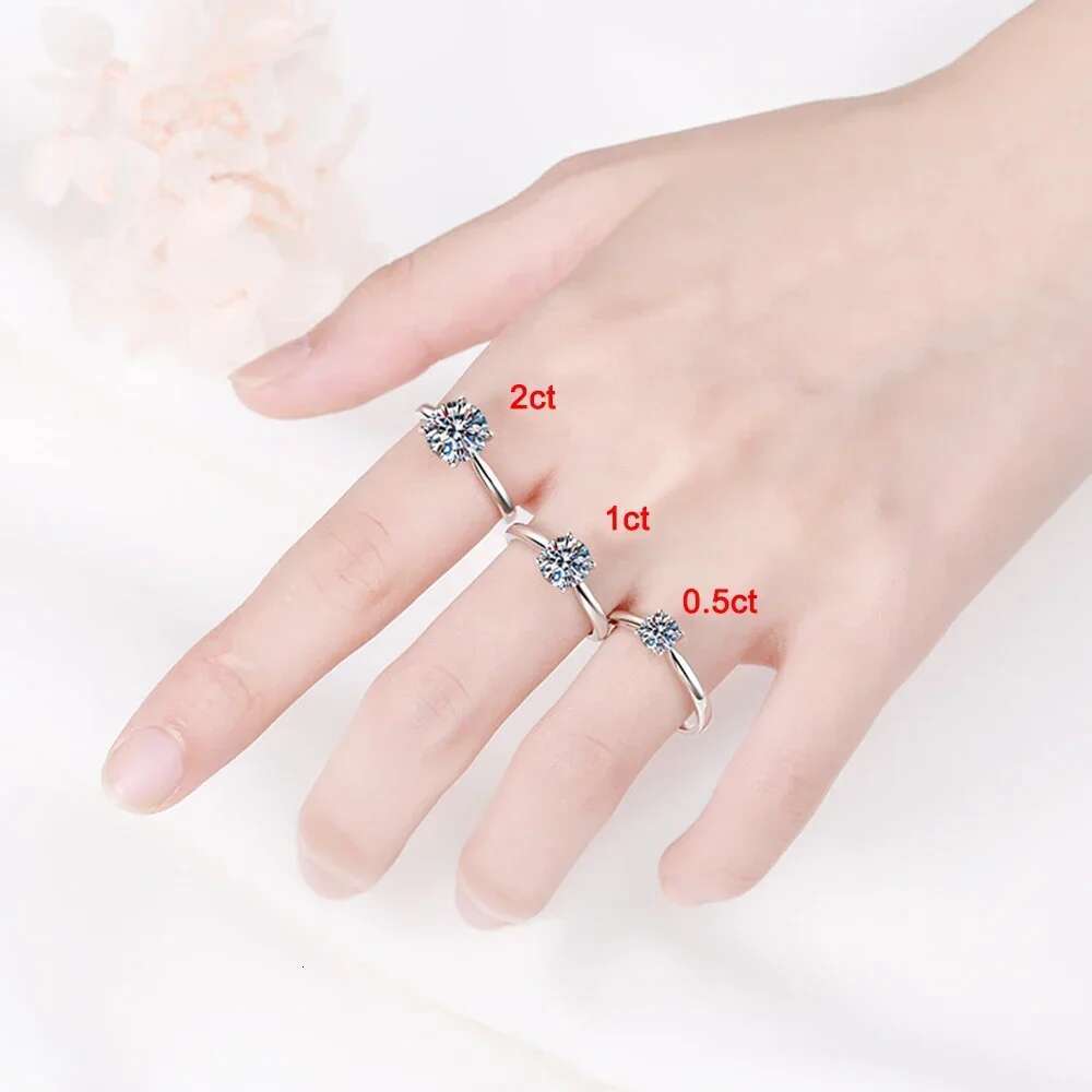 0.5-2Carat Moissanite Engagement Ring With GRA Certified Classic Lab Diamond Promise Band 925 Sterling Silver Jewelry for Women
