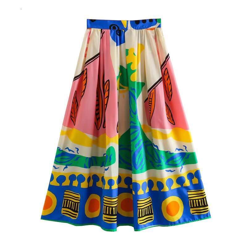 Women's Wear 9277 Spring New Women's Fashion Hanging Strap Tank Top+High Waist Printed Half Skirt Set