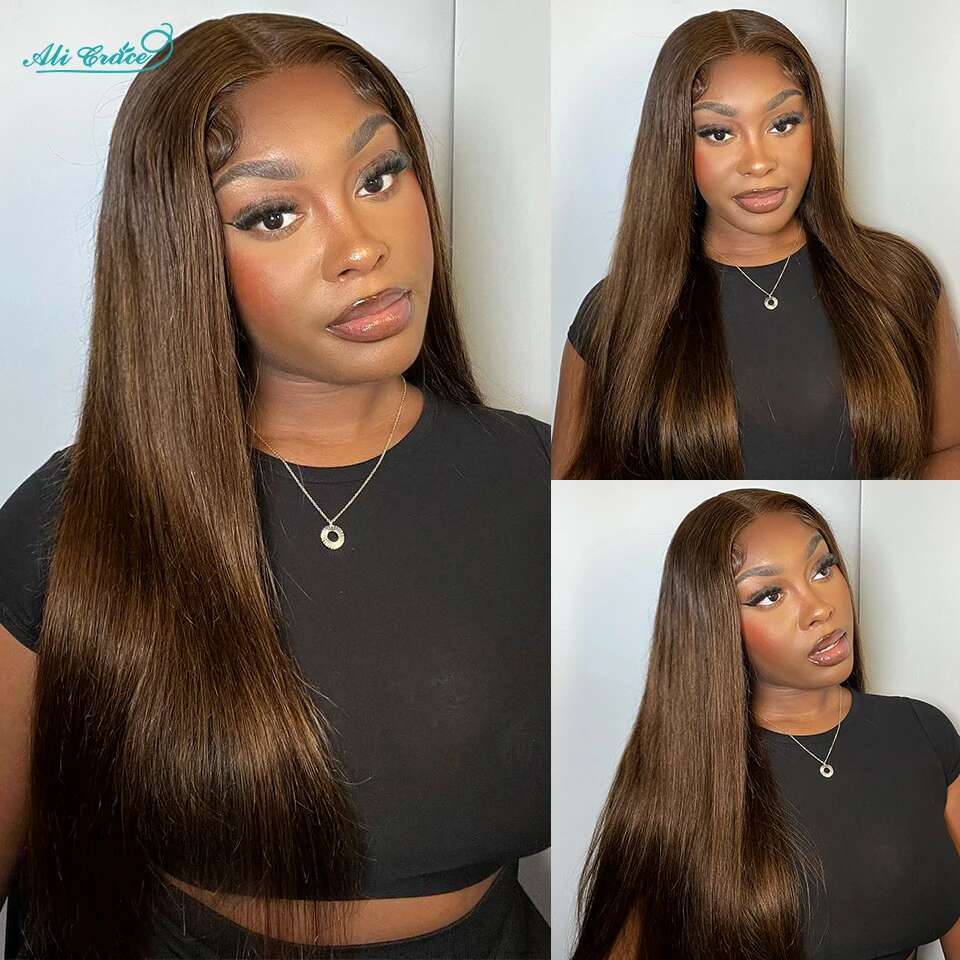 Ali Grace Glueless Chocolate Brown #4 Color 13x4 Lace Frontal Wig Straight Human Hair Wigs For Women