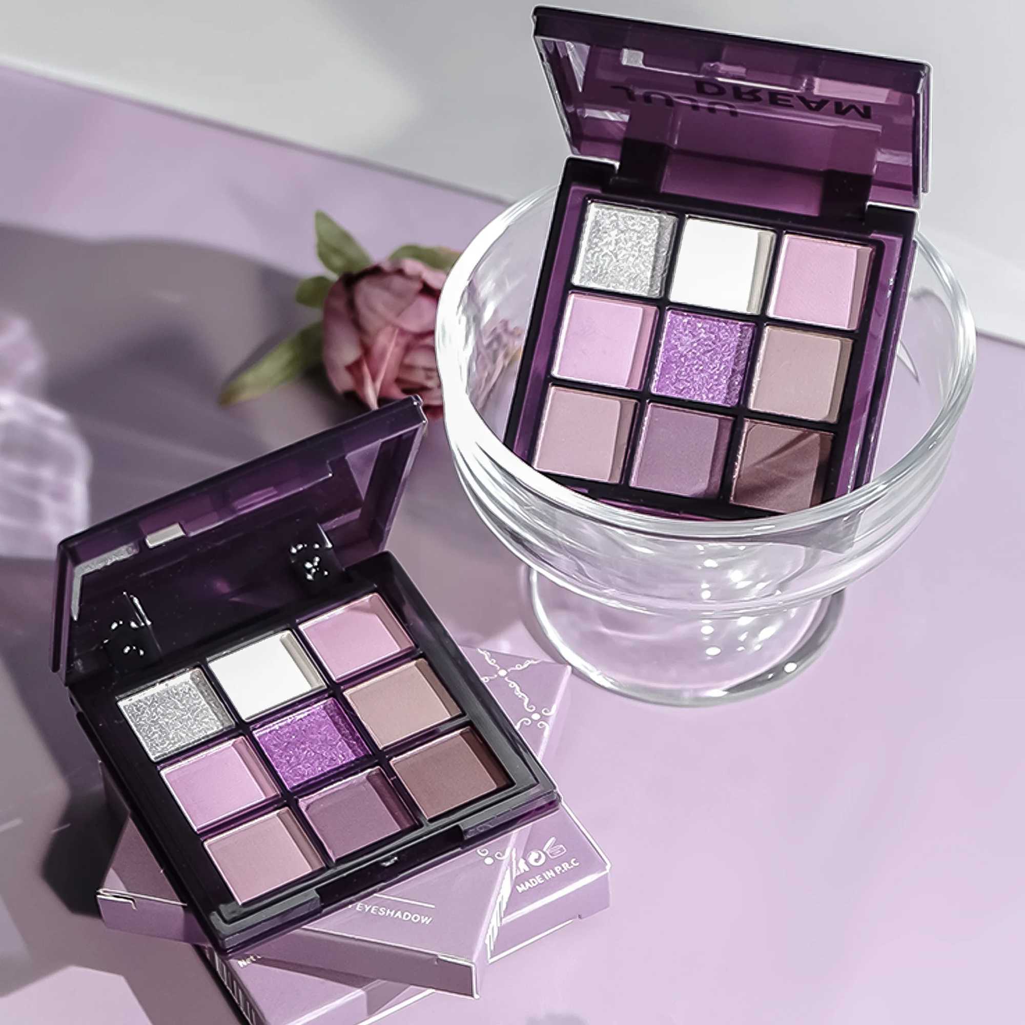 Eyeshadow palette nine shades of smoky matte pearlescent fine dark purple glitter affordable makeupXJ250520