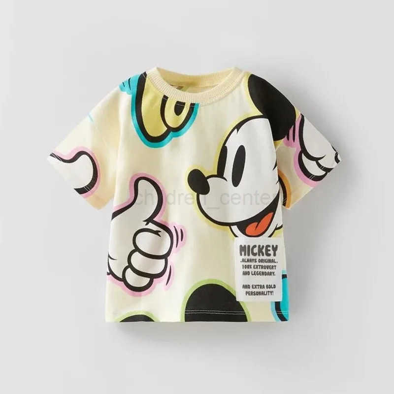 Disney Cartoon Tshirt Boys And Girls Trendy Short Sleeve Tees Round Neck Base Shirt 2024 New Costume Toddler Cute Thin Cotton Soft Wear W250520