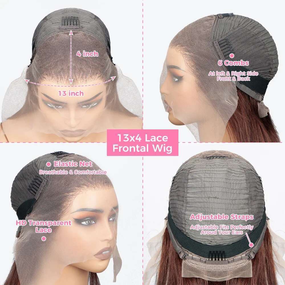 Chocolate Brown 13x4 HD Front Colored Human Hair Wigs Pre Plucked Transparent Bone Straight Lace Frontal Wig For Women
