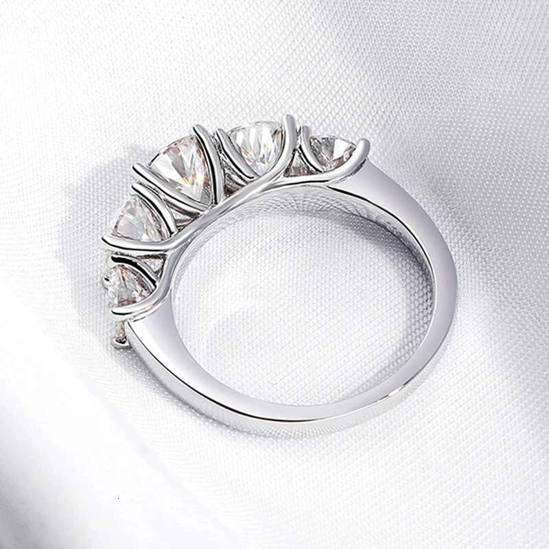 COSFIX 18k Plated 3.6CT All Moissanite Rings for Women 5 Stones Sparkling Diamond Wedding Band S925 Sterling Silver Jewelry GRA