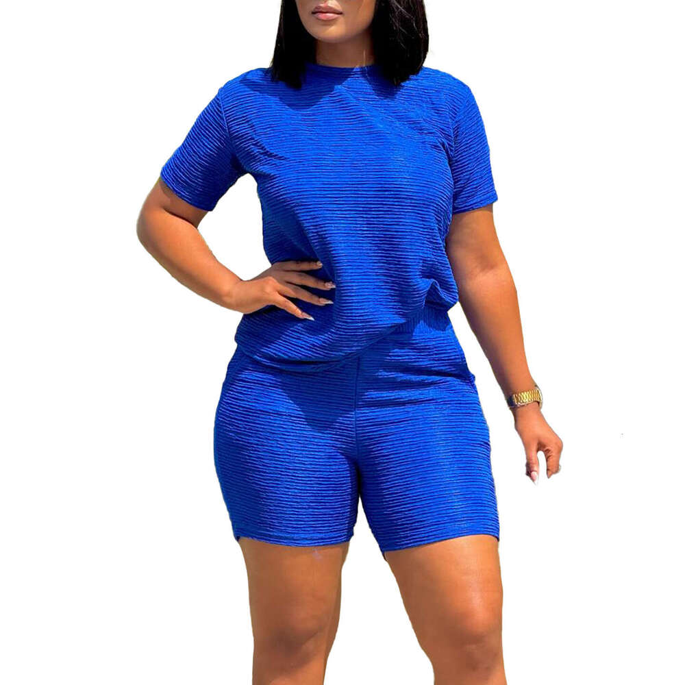 Women's Wear Fashion Casual Women's Summer New Style Loose Solid Color Short Sleeved Top Shorts Two Piece Set