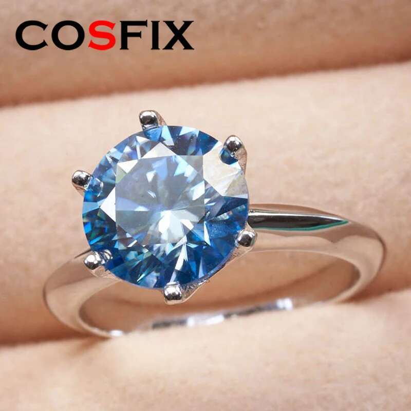 COSFIX 1-3ct Moissanite Rings For Women Round Cut Six Claws Women Moissanite Ring Blue Pink Green Womens Moissanite Ring 2023