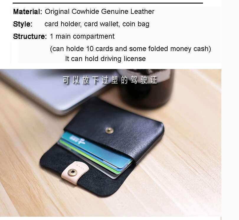 Vintage 100% Handmade Crazy Horse Genuine Leather Holder Wallet Men's Credit Card Cover Large Capacity Black MC-913