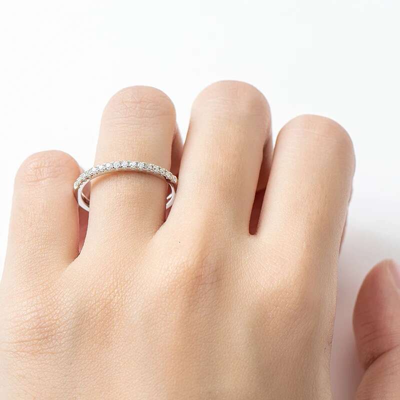 COSFIX S925 Sterling Silver Half Eternity Moissanite Rings Diamond 1.5mm Exquisite Engagement Wedding Ring For Women Jewelry Gif