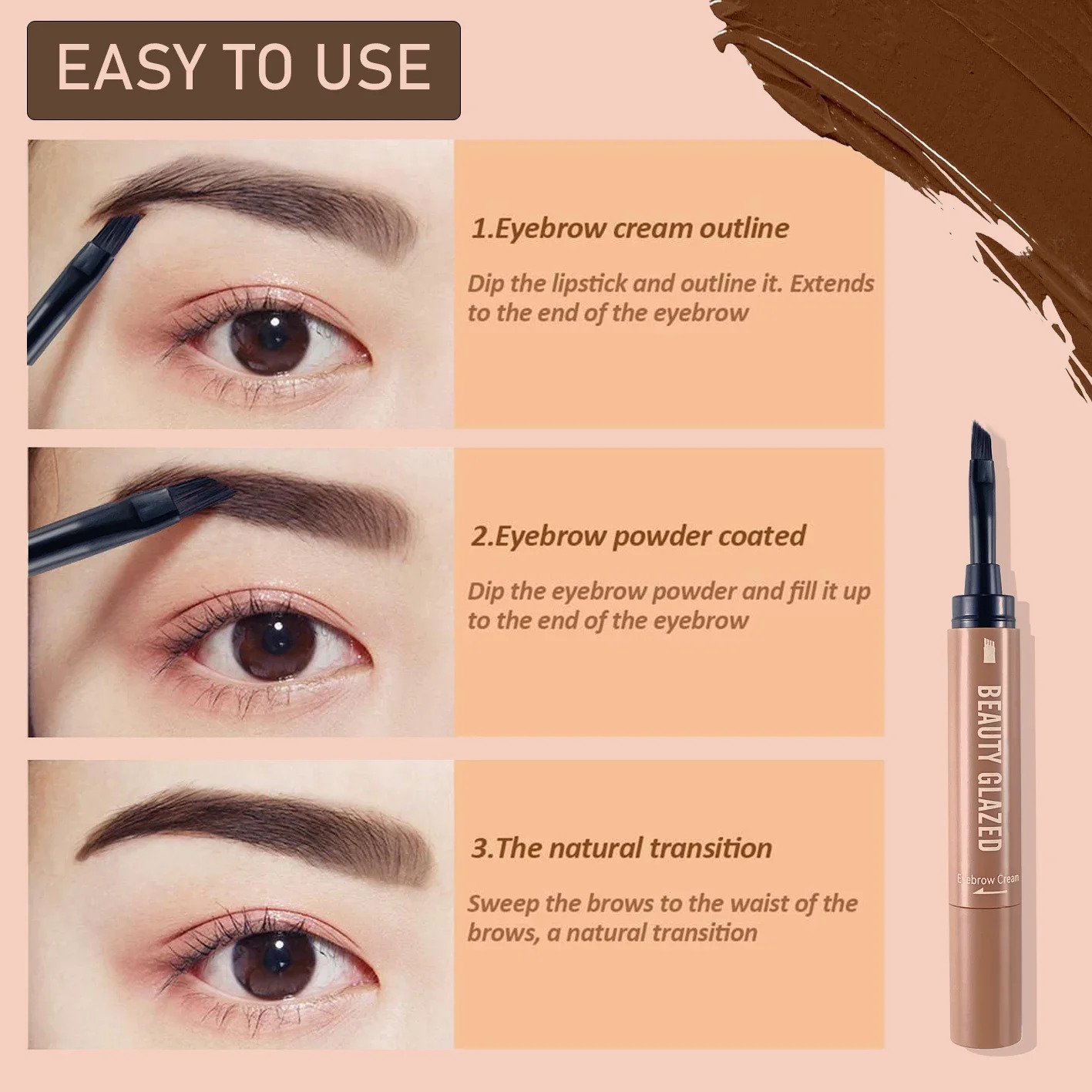 Beauty GLazed 3 Colors Eyebrow Pomade Brow Natural Waterproof Long Lasting Creamy Texture Tinted Sculpted Brow Gel With Brush 250515