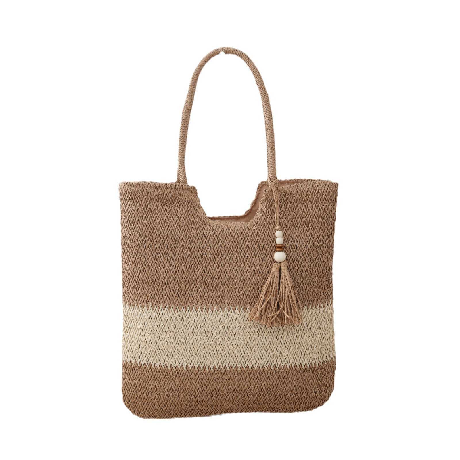 New Chinese Womens Bag National Woven Bag Grass Woven Shoulder Bag Large Capacity Tote Bag Lightweight and Breathable Beach Bag