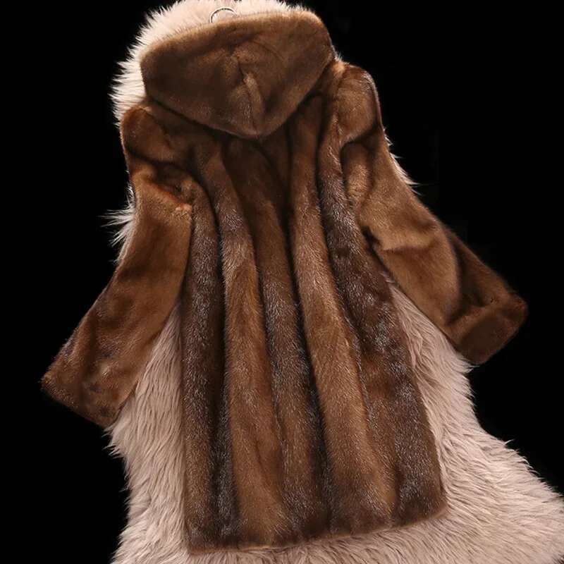 Hooded Long Faux Fur Women Autumn Winter Large Jacket Overcoat Turn Down Collar Thick Coat Warm Jackets Maxi Coats Designer