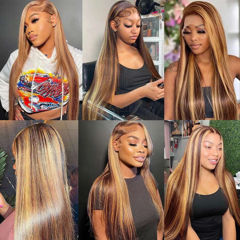 Highlight 13x6 Hd Frontal Wig 13x4 Straight Lace Front Human Hair Wigs For Women Pre Plucked 4/27 Colored Honey Blonde