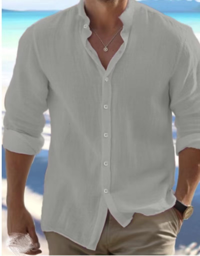 Designer Clothing Men's Linen Button Beach Shirt Long Sleeved Flat Neck Summer Casual Wear 2025 New Style