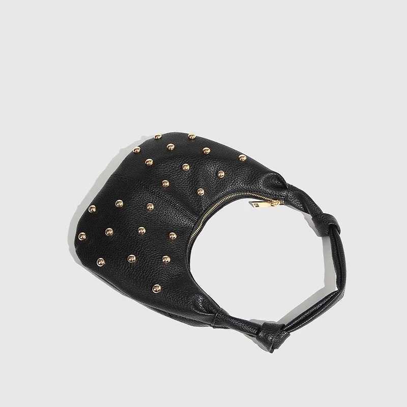 Mushroom Rivet Hobo Underarm Shoulder BagCrescent Dumpling HandbagDesigner Metal Stud Dot ClutchWomen Compact Chic Tote Bag M250520