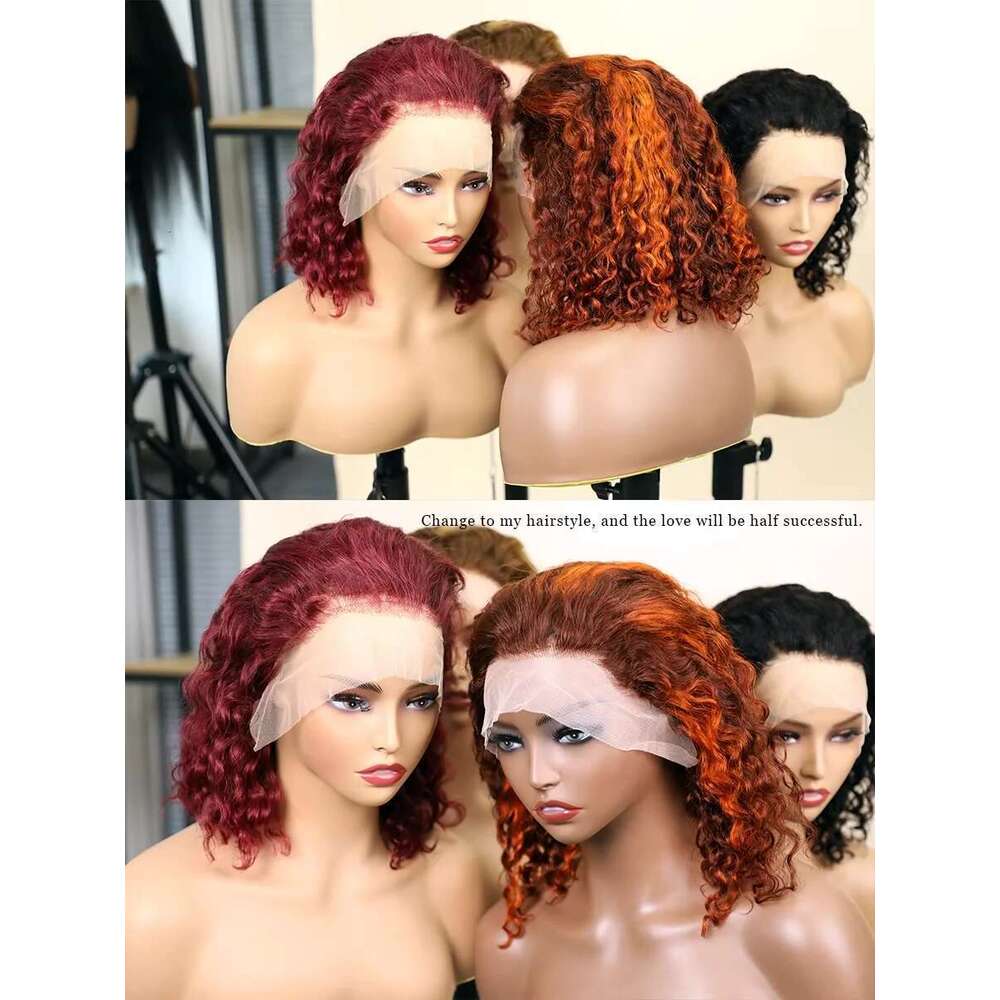 13X4 Hot Selling colors 200% Water Wave Black Lace Frontal Human Hair 99J Bury 4/350 4/27 Transparent Bob Front Wig