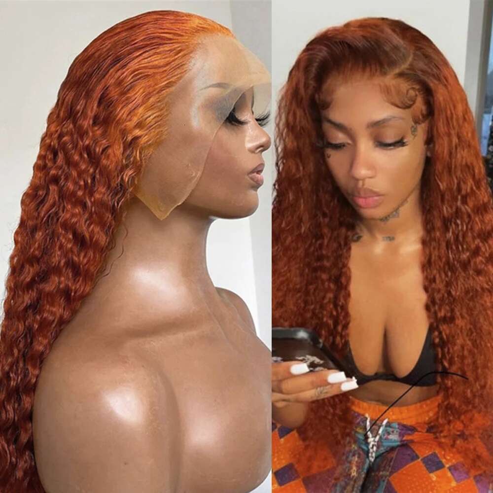 RONGDUOYI Orange Hair Kinky Curl Synthetic Deep Wavy Heat Resistant Natural Hairline Lace Front Wigs Cosplay Makeup Use Wig